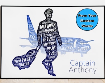 Custom Word Art Pilot Portrait, Pilot Gifts, Aviation Gifts, Airline Pilot Birthday Gift ideas for Women Men, Pilot gifts for men, Pilot
