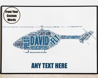 Personalized Helicopter Word Art, Helicopter Poster, Pilot Gifts, Helicopter Print Helicopter invitation Wall Decor Art Chopper Word Cloud