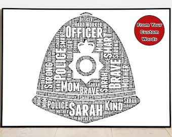 Lámina artística personalizada con texto de la policía del Reino Unido: regalo de casco de conserje (archivo digital)