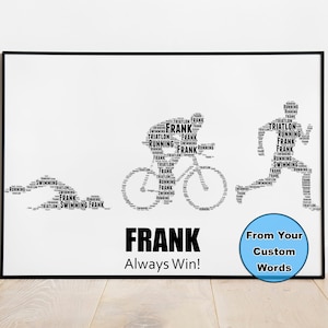Personalised Triathlon Art, Triathlon Gifts, Triathlete Gifts, Triathlon, Triathlete - Word Art - Wall Decor - Print- Poster