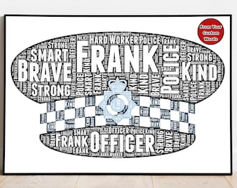 Gepersonaliseerde politieagent WordArt cadeau print, aangepaste politie woordkunst, politie hoed helm print pensioen geschenken, voor hem, haar, mannen, 4 stijlen