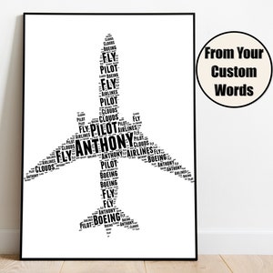 Pilot Gift, Custom Pilot Word Art Wall Decor, Pilot Art, Pilot Graduation, Pilot Birthday Gifts, Aviations Gift Ideas, Pilot gifts for men