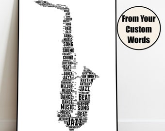 Personalized Saxophone Word Art Print: Musician Gift (Digital Download)