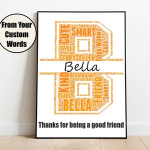 Arte de palabras con letras personalizadas ~ Impresión digital ~ Regalos para ella ~ Regalos para mejores amigas ~ Arte imprimible ~ Regalo de cumpleaños único, impresiones de nombres iniciales