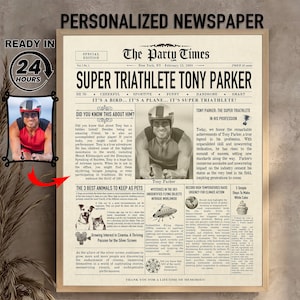 Triathlon Gift, Personalized Triathlon Newspaper Print Birthday Custom Triathlete Gift For Him Her Male Female, Triathlete, Triathlon Team