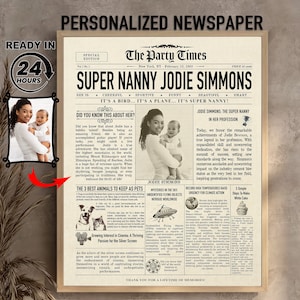 Personalized Nanny Newspaper Gift: Custom Babysitter Teacher Print