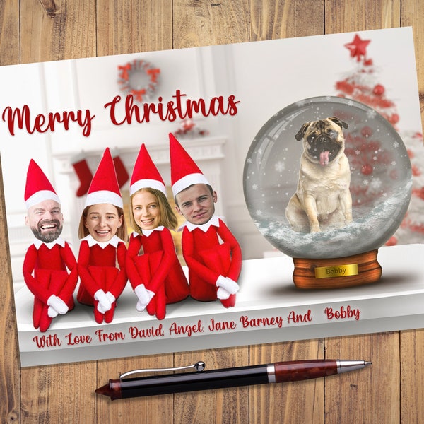 Christmas Cards, Personalized Family Portrait, Gift For Dog Lover, Gift For Family, Funny Christmas, Holiday Card, Snow Globe SVG PNG, Santa