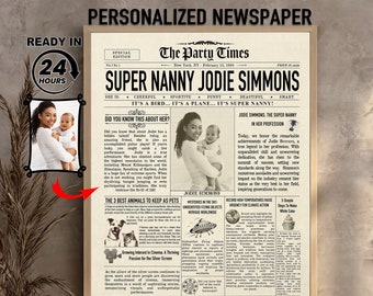 Personalized Nanny Newspaper Gift: Custom Babysitter Teacher Print