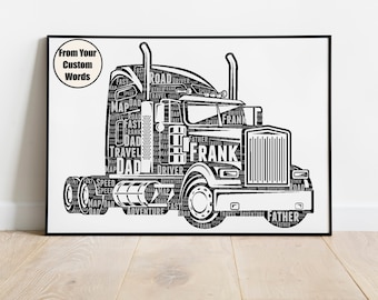 Personalized Truck Word Art,  Lorry Truck Driver, Gift for Trucker Truck Driver Men Him Dad Father Male Boy- Wall Decor - Print - Wall Art