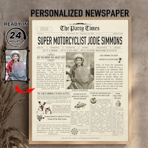 Personalized Motorcyclist Newspaper Gift: Custom Birthday Keepsake