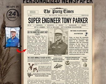 Personalized Engineer Newspaper Gift: Graduation, Retirement, Birthday
