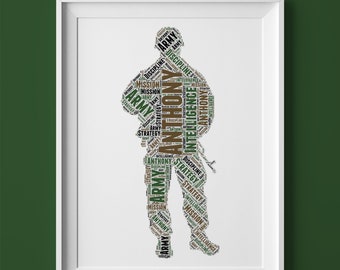 Aangepaste leger soldaat WordArt Print: militair pensioen cadeau (digitaal bestand)