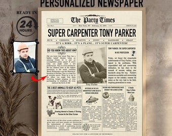 Personalized Carpenter Newspaper Gift: Funny Retirement Graduation Present