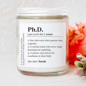 Phd Graduation Candle Gifts Personalized, Custom Phd Graduate Gift, Doctorate Degree Candle, Phd Grad Student Candle, Ph.D. Graduation Gifts