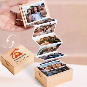 Personalized 70th Birthday For Women Pull Out Photo Album, Seventy Birthday Photo Memory Gift, Born In 1955 Wooden Photo Box