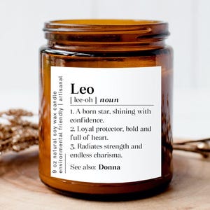 Personalized Zodiac Leo Definition Candle, Leo Birthday Gift, Leo Christmas Candle Amber Jar, Zodiacal Sign Candle Gift, Leo Birthday Gift