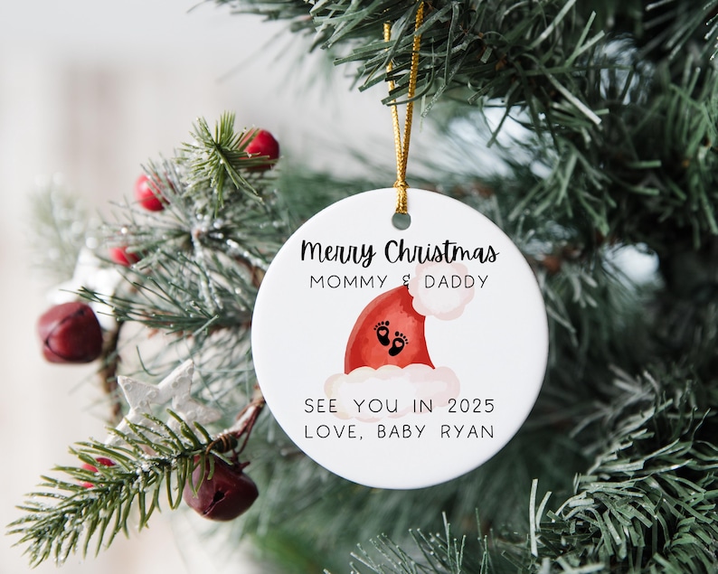Personalized Merry Christmas Mommy and Daddy Ornament, New Baby Gift