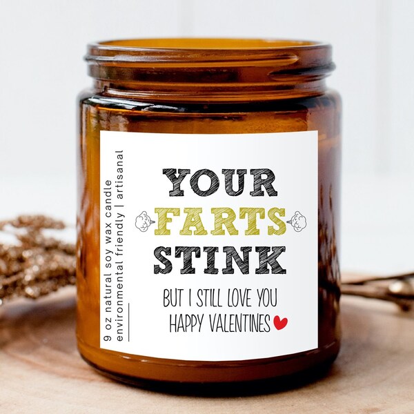 Your Farts Stink Candle, Rude Husband V Day Gift, Valentines Day From Wife Candle Amber Jar, Boyfriend Valentine Candle Gift