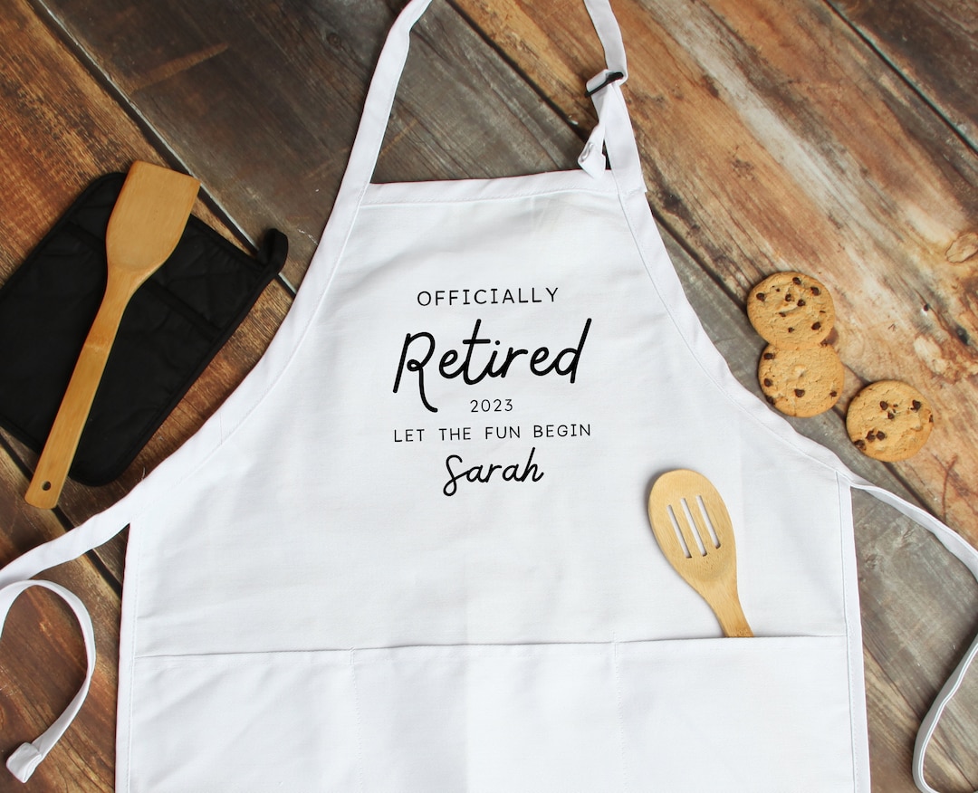Personalized Retirement Apron, Retired Gift, Let the Fun Begin Apron