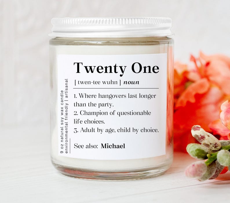 Personalized 21st Birthday for Him Candle, Funny Twenty First Gift