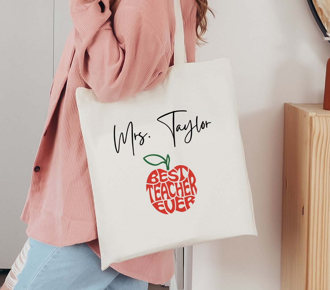 Mrs Teacher Tote Bag, Best Teacher Ever Canvas Tote, Thank You Teacher ...