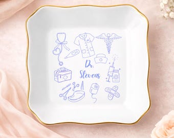 Personalized Future Doctor Jewelry Dish, Residency Match Day Ring Dish, Gift For New Doctor, Doctor Appreciation Ceramic Tray