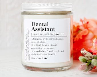 Dental Assistant Definition Candle, Personalized Dental Assistant Gift, For Her Scented Candle, National Dentist Day Candle Gift