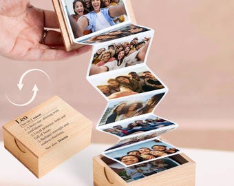 Personalized Zodiac Leo Definition Pull Out Photo Album, Leo Birthday Photo Memory Gift, Leo Christmas Wooden Photo Box, Leo Friend Keepsake