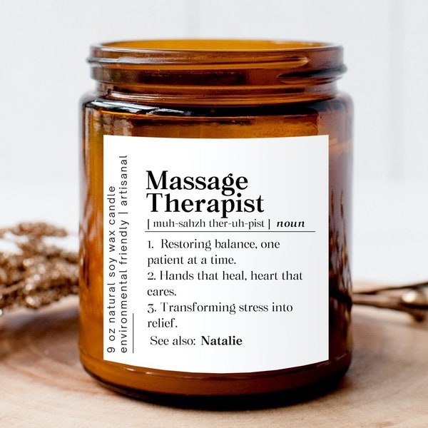 Personalized Massage Therapist Thank You Candle, New Massage Therapist Congrats Gift, Custom Massage Therapy Candle Amber Jar, Birthday Gift