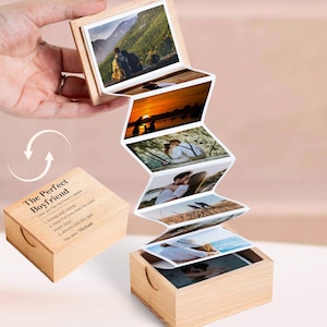 Personalized Boyfriend Pull Out Photo Album, The Perfect Boyfriend Definition Photo Memory Gift, Anniversary Wooden Photo Box