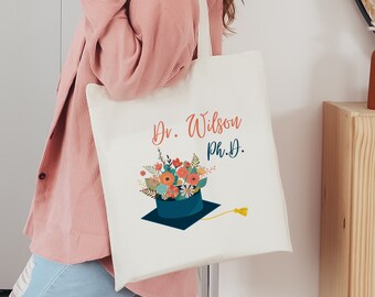 Personalized Phd Graduation Tote Bag, Custom Doctorate Graduation Canvas Tote, Phd Graduation Gift For Her, Mrs Dr Actually Gift Tote