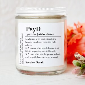 Personalized Psyd Graduation Candle, Custom Doctor Of Psychology Graduate Gift, Psyd Grad Scented Candle, New Psyd Candle Christmas Gift 画像 1