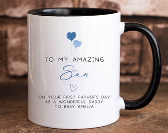 Taza personalizada para el primer día del padre para hijo, regalo personalizado para el futuro papá del hijo, taza de café para el primer día del padre para hijo
