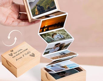 Personalized Couples Anniversary Pull Out Photo Album, Our Love Story Photo Memory Gift, Valentines Day Anniversary Wooden Photo Box