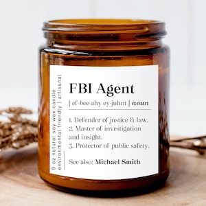 Personalized Fbi Agent Appreciation Candle, Fbi Agent Graduation Gift, Fbi Graduate Candle Amber Jar, Fbi Retirement Candle Gift