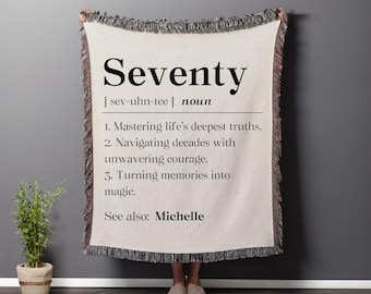 Personalized Grandma 70th Birthday Woven Blanket, Custom Mom 70 Throw Blanket Gift, 70 Year Old Organic Tapestry, 70th Party Picnic Blanket