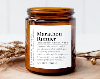 Marathon Runner Candle, Personalized Running Gift, Marathon Keepsake Candle Amber Jar, Long Distance Candle Gift, Marathon Runner Gift