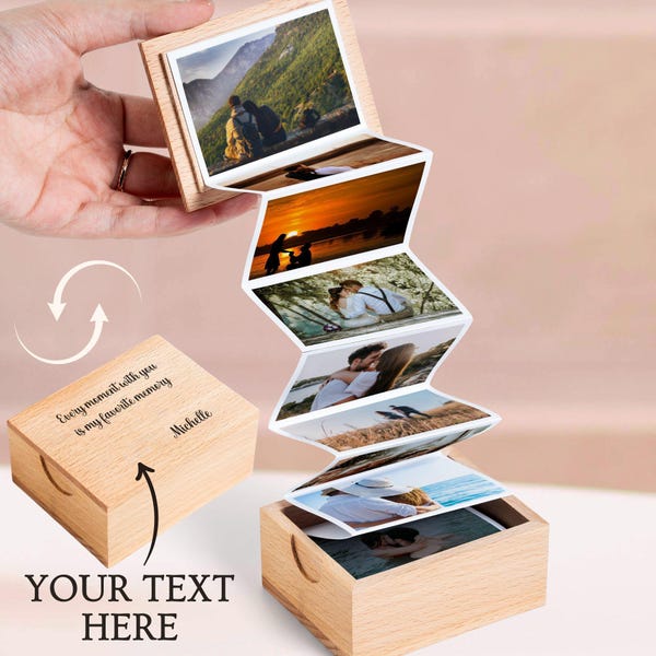 Personalized Anniversary For Husband Pull Out Photo Album, Anniversary For Couples Photo Memory Gift, Wedding Keepsake Wooden Photo Box