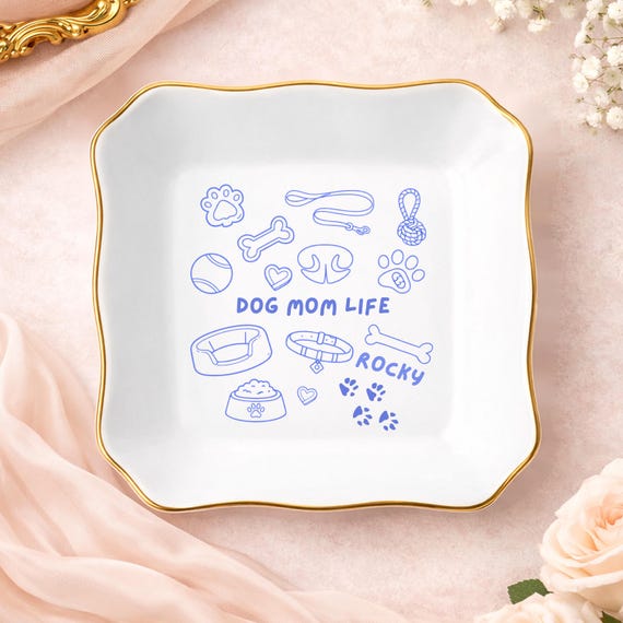 Personalized Dog Mom Life Jewelry Dish, Dog Mom Mother's Day Ring Dish, Dog Lover Gift, Custom From Dog Ceramic Tray, Dog Lover Ring Dish