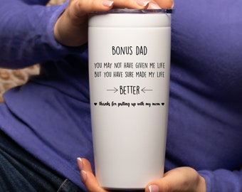 Bonus Dad Tumbler, Putting Up With My Mom Gift, Funny Father's Day Gift For Bonus Dad Travel Mug, Stepdad Fathers Day Outdoor Cup