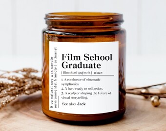 Personalized Film School Graduate Candle, Custom Film School Grad Definition Gift, Film School Graduation Candle Amber Jar