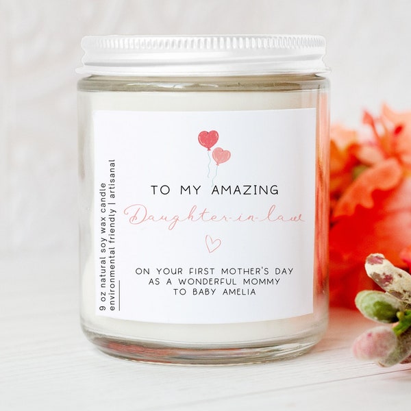 First Mother's Day For Daughter in law  Personalized Candle, Custom Mother's Day Pregnant Daughter-In-Law Gift, 1st Mothers Day Baby Gift