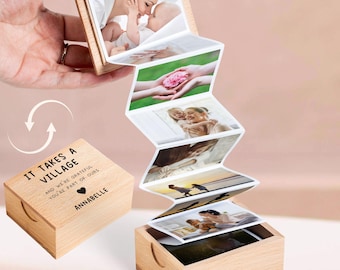 Personalized It Takes A Village Nanny Pull Out Photo Album, Thank You Nanny Photo Memory Gift, Nanny Appreciation Wooden Photo Box