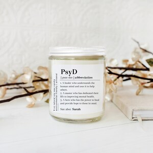Personalized Psyd Graduation Candle, Custom Doctor Of Psychology Graduate Gift, Psyd Grad Scented Candle, New Psyd Candle Christmas Gift 画像 2