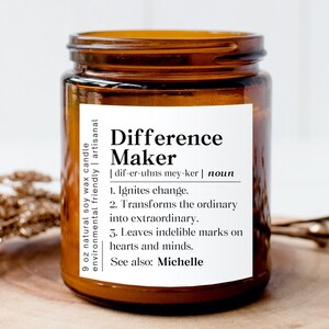 Personalized Difference Maker Definition Candle, For Coworker Thank You Gift, Mentor Appreciation Candle Amber Jar, Gift For Leader Candle