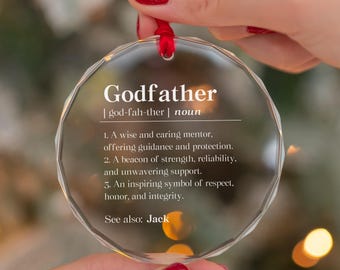 Personalized Godfather Crystal Ornament, Custom Godfather Definition Christmas Gift, Godfather Father's Day Glass Ornament