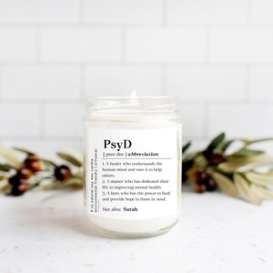 Personalized Psyd Graduation Candle, Custom Doctor Of Psychology Graduate Gift, Psyd Grad Scented Candle, New Psyd Candle Christmas Gift 画像 3