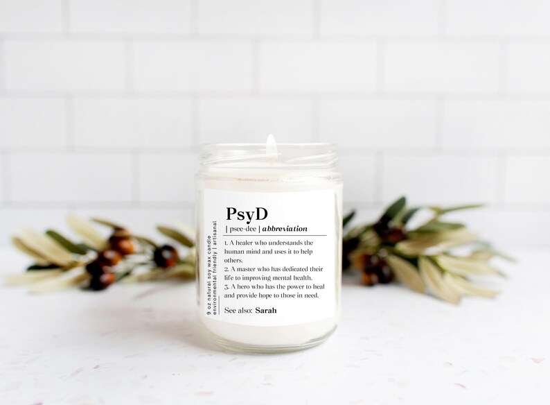 Personalized Psyd Graduation Candle, Custom Doctor Of Psychology Graduate Gift, Psyd Grad Scented Candle, New Psyd Candle Christmas Gift 画像 3