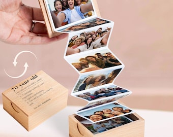 Personalized 70th Birthday Pull Out Photo Album, Funny 70 Year-old Best Friend Photo Memory Gift, Custom 70 Years Bday Wooden Photo Box