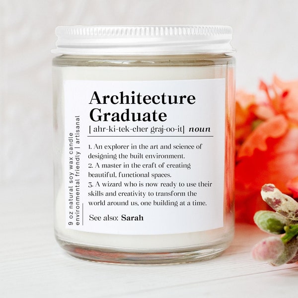 Personalized Architect Graduation Candle, Custom Architecture Graduate Gift, Architecture Grad Scented Candle, New Architect Candle Gift